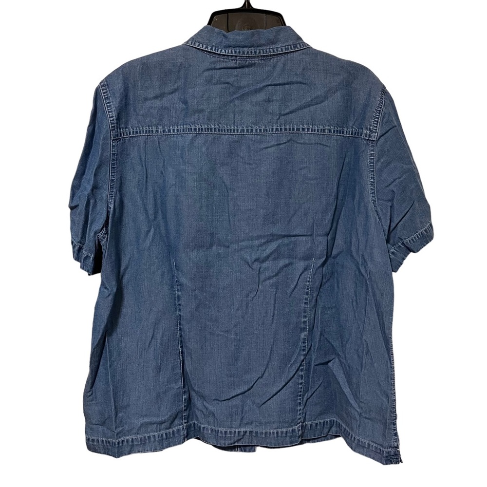 Koret Chambray Button Down Embroidered Floral Top - image 5
